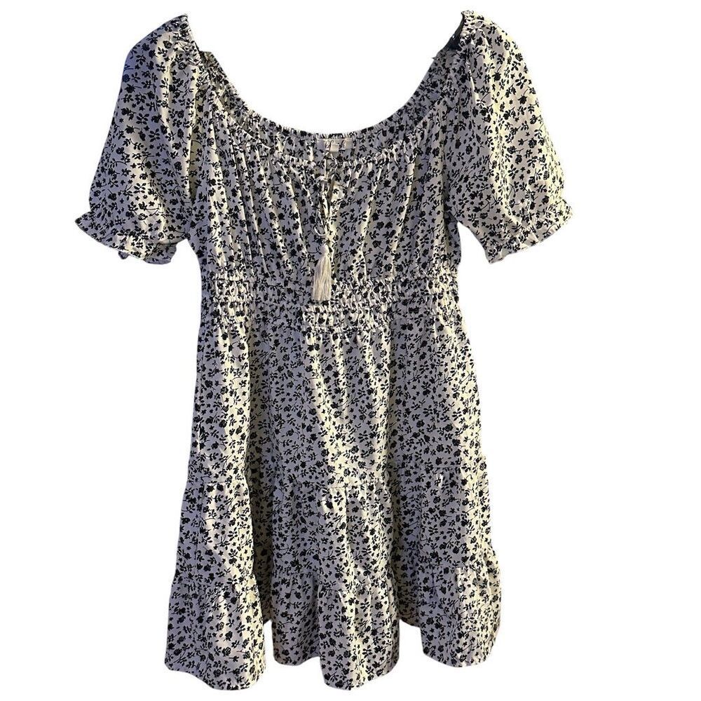 Blush Women's Floral Mini Dress White Short Sleeve Size L Casual